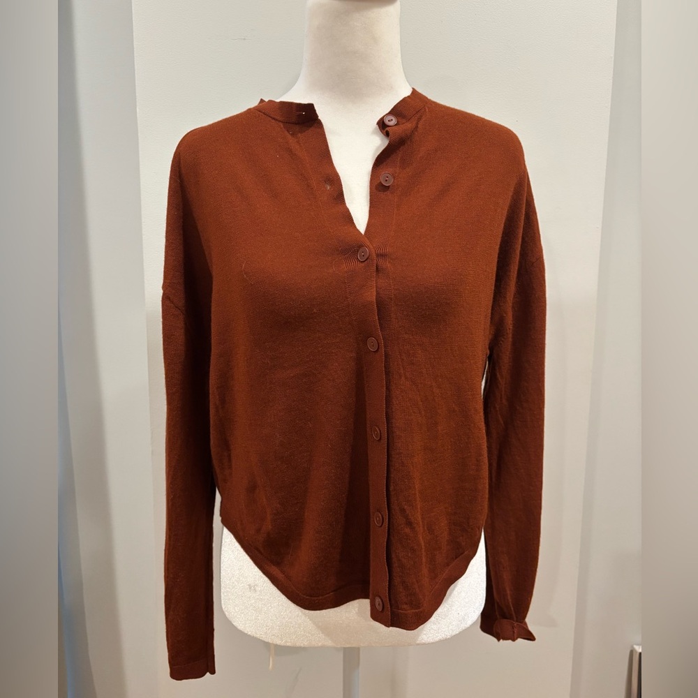 COS Rust Button-Down Lightweight Wool Cardigan